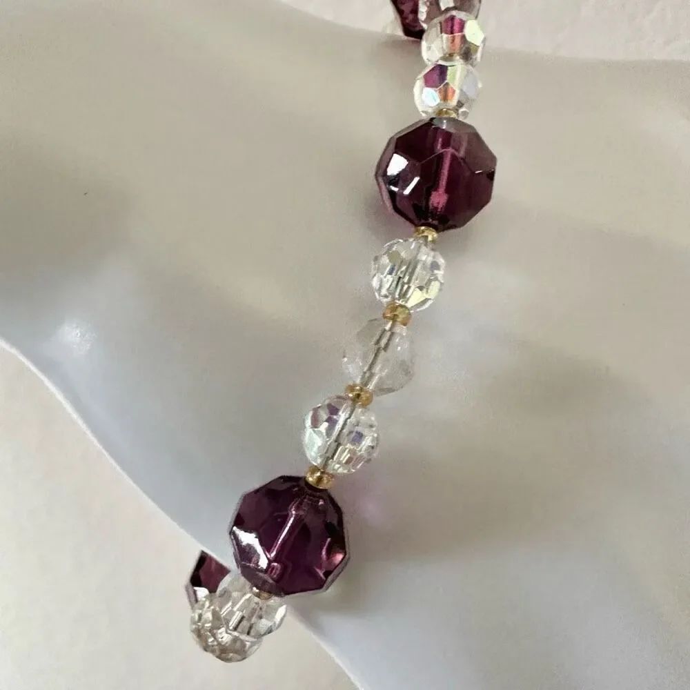 Purple and clear beaded crystal bracelet